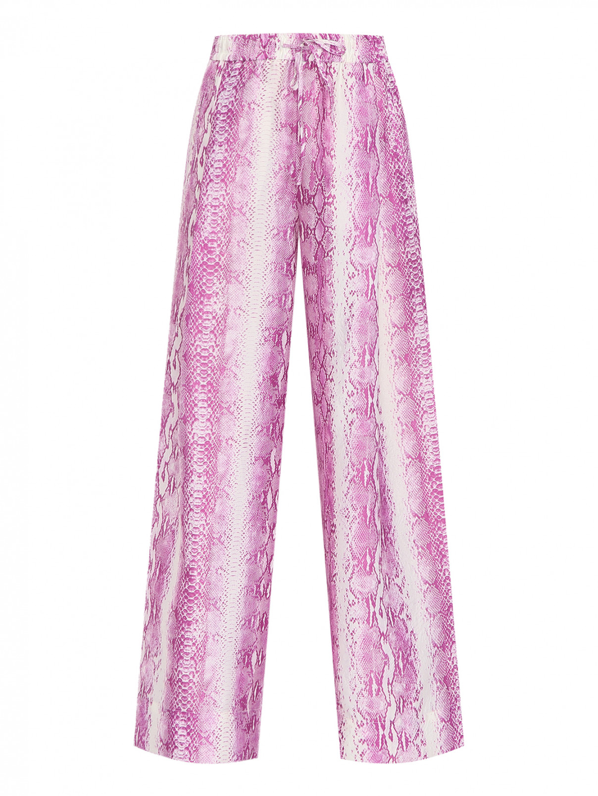 Широкие брюки на резинке с узором под питона Essentiel Antwerp  –  Общий вид  – Цвет:  Розовый