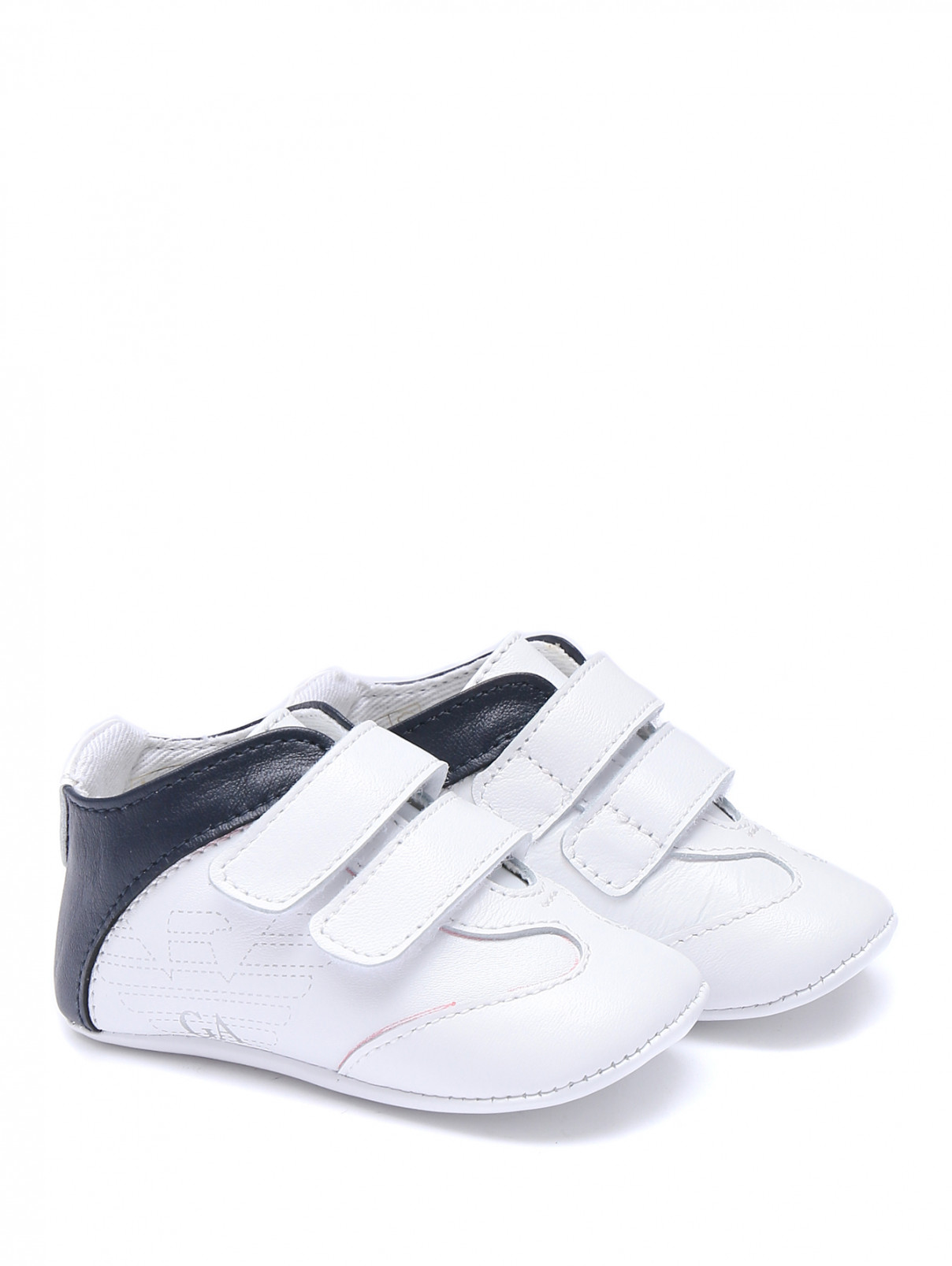 Кроссовки из кожи на липучках Emporio Armani  –  Общий вид  – Цвет:  Белый