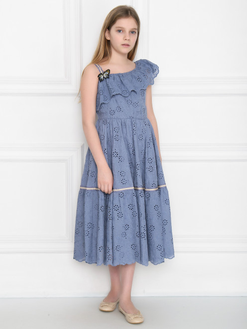 Платье из хлопка с вышивкой MONNALISA - МодельОбщийВид