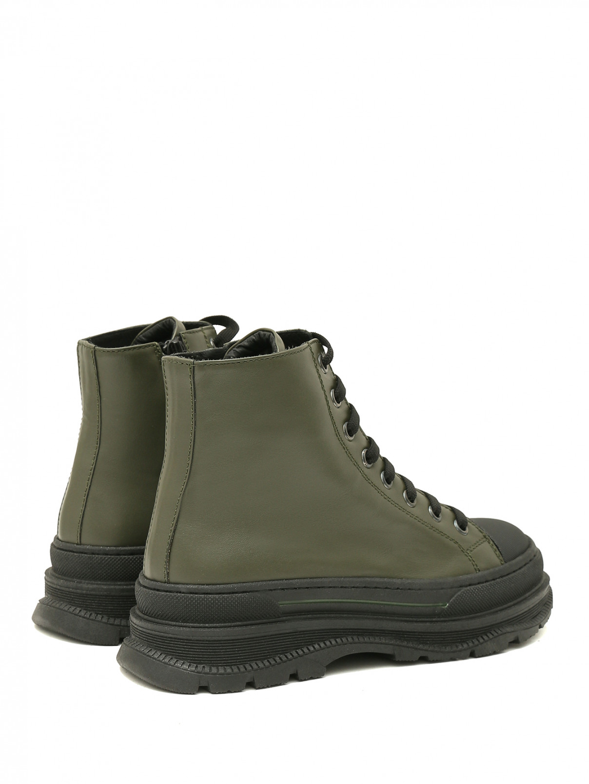 Ботинки из кожи на молнии и шнуровке Missouri  –  Обтравка2  – Цвет:  Зеленый