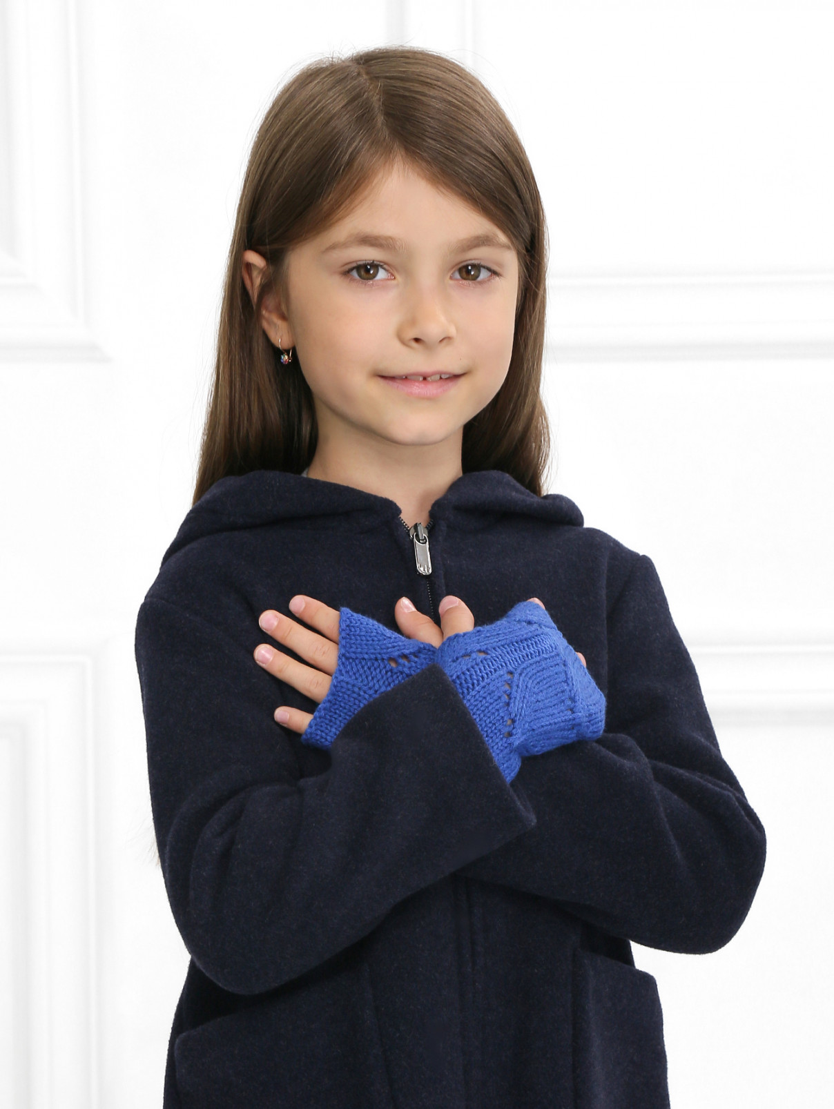 Перчатки-митенки из шерсти MiMiSol  –  Модель Общий вид  – Цвет:  Синий