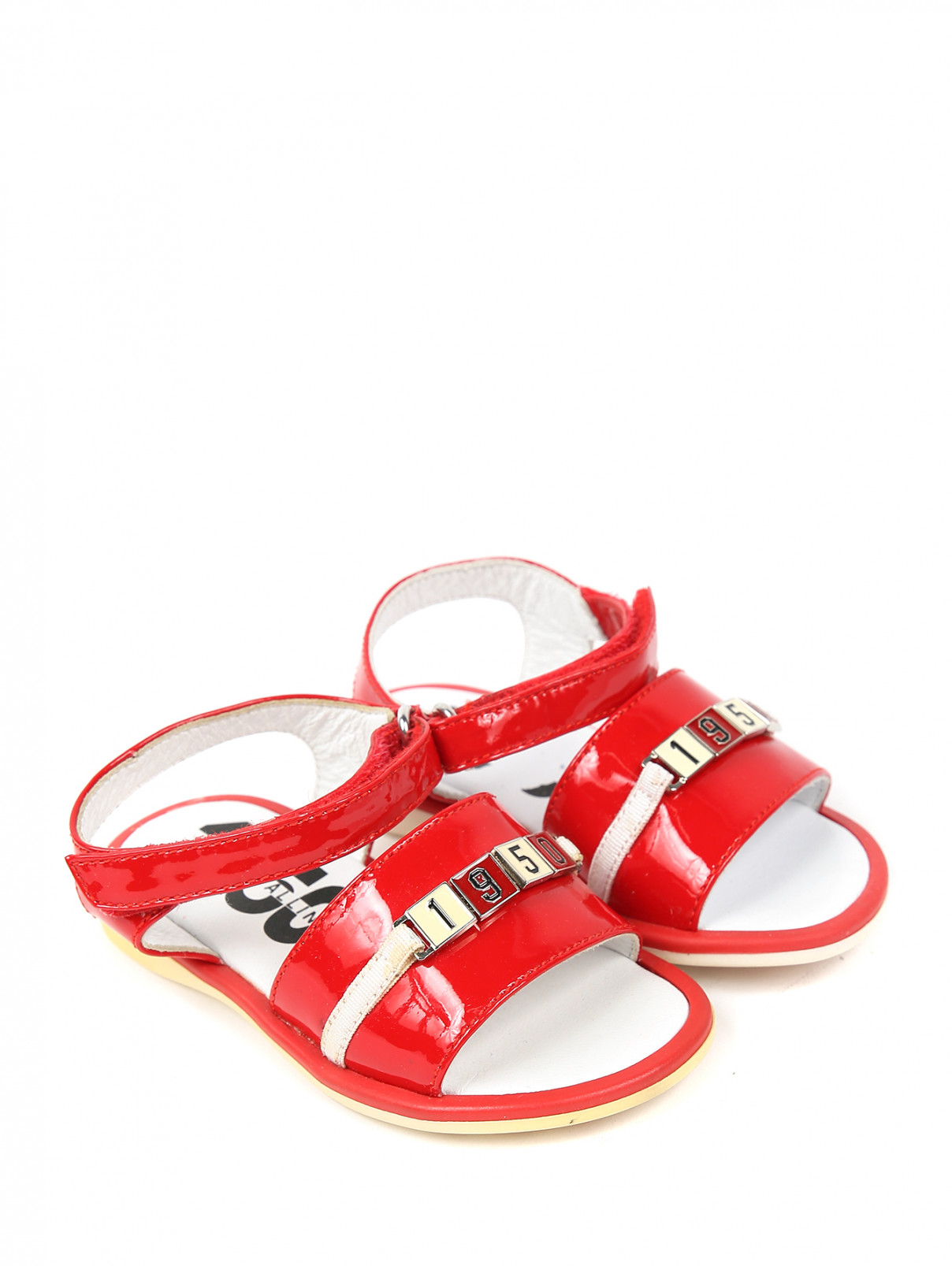 Туфли из кожи с узором и лаковыми вставками Moschino  –  Общий вид  – Цвет:  Красный