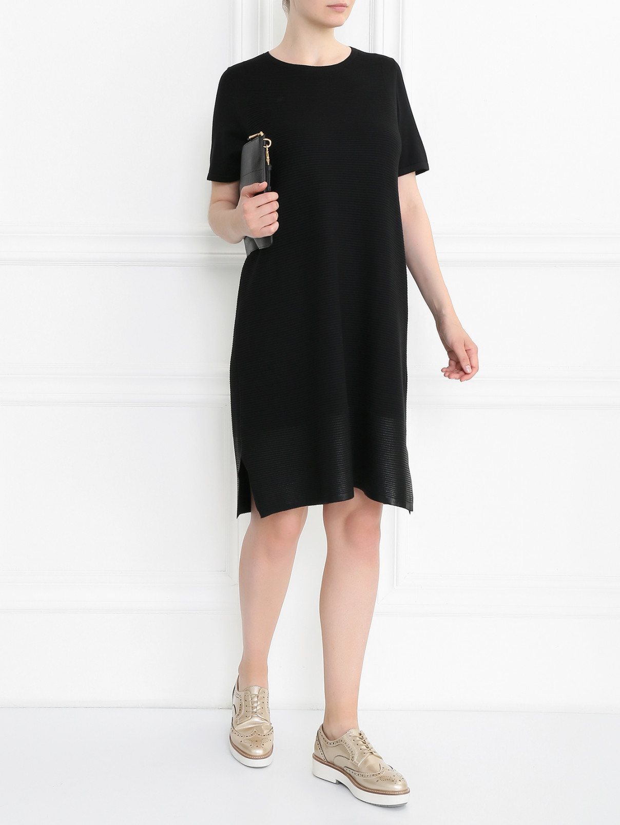 Трикотажное платье с коротким рукавом Marina Sport  –  Модель Общий вид  – Цвет:  Черный