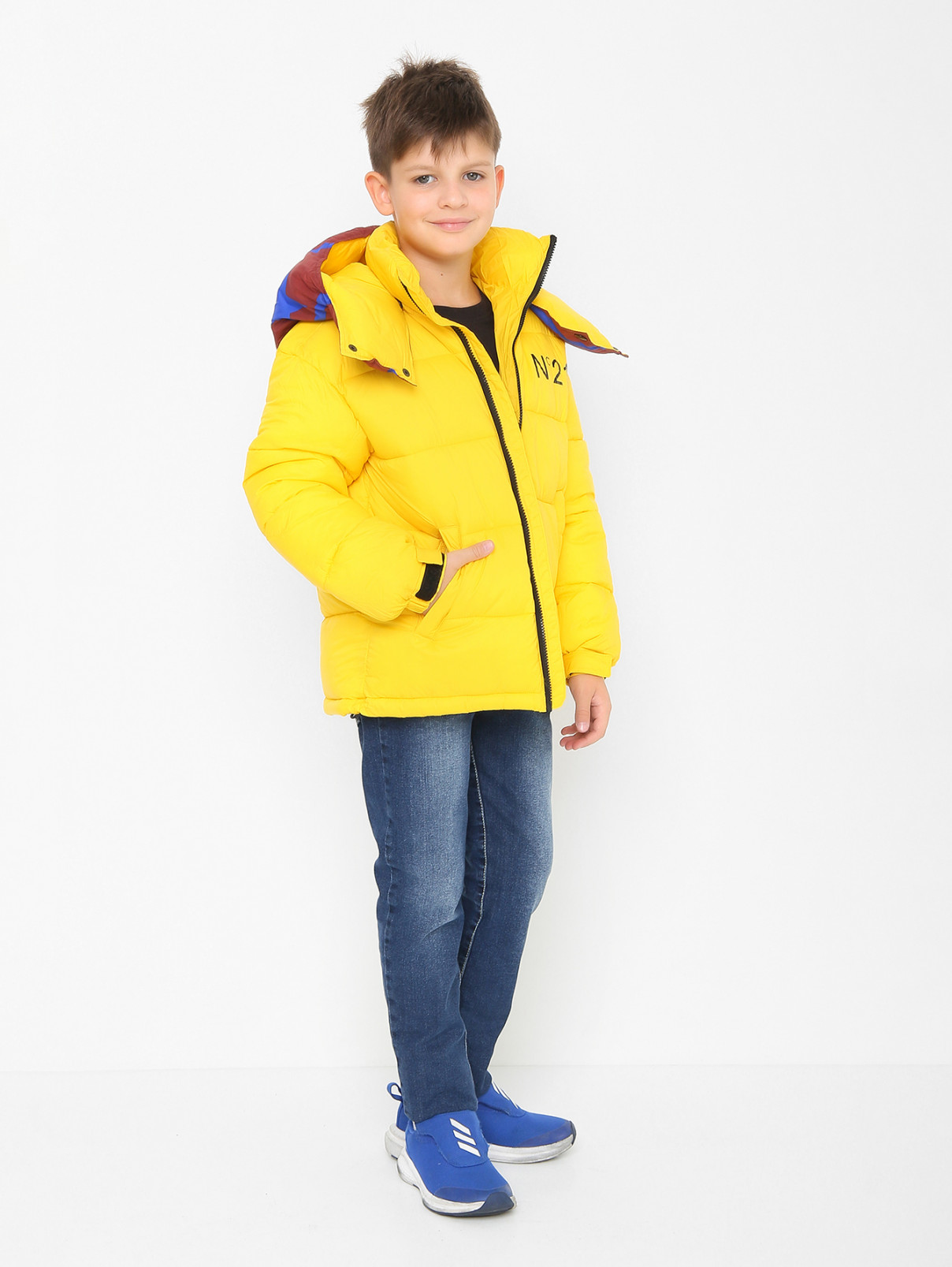 Куртка с капюшоном и узором N21  –  МодельОбщийВид  – Цвет:  Желтый