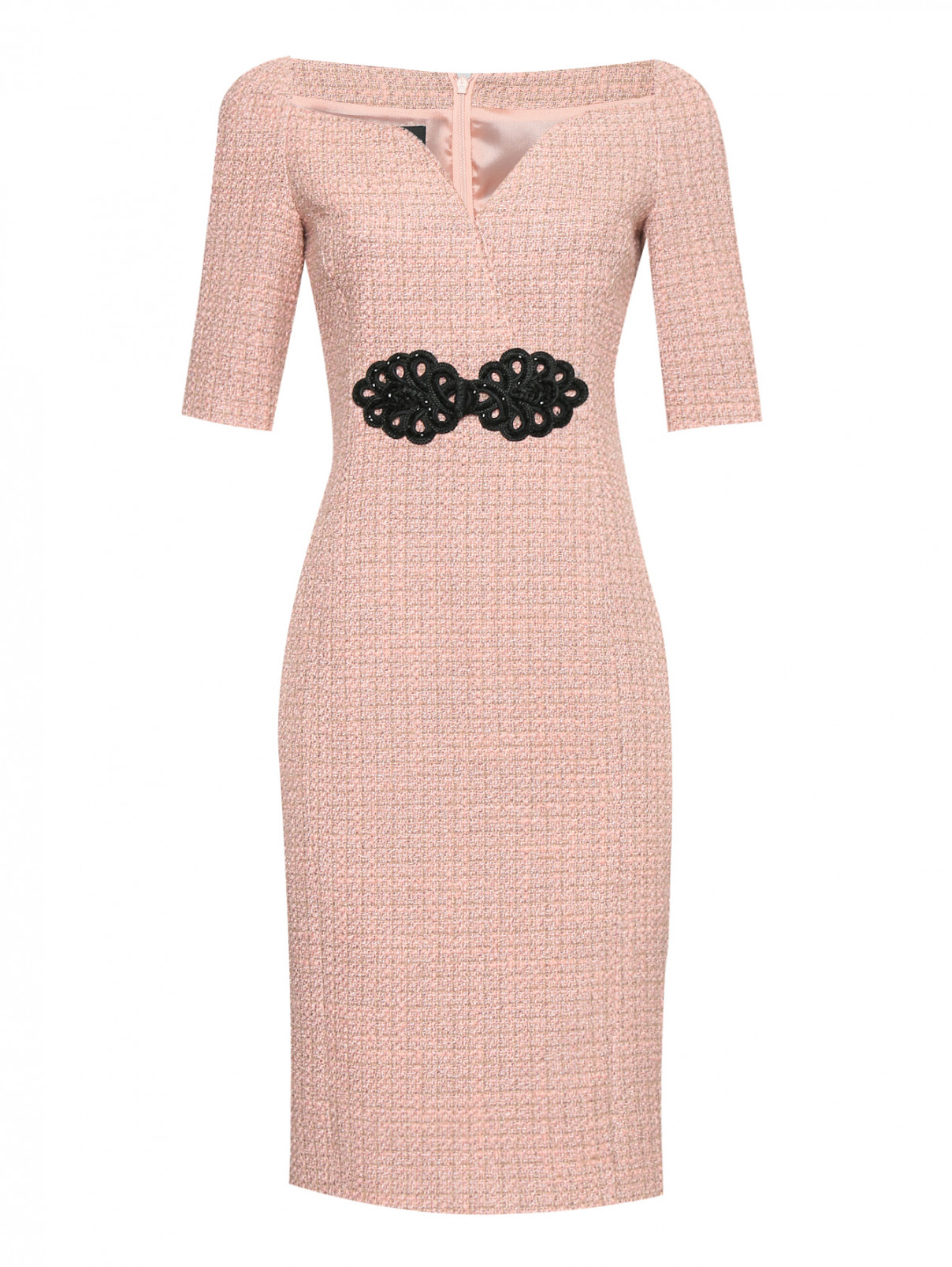 Платье-миди из смешанной шерсти с коротким рукавом Moschino Boutique  –  Общий вид  – Цвет:  Розовый