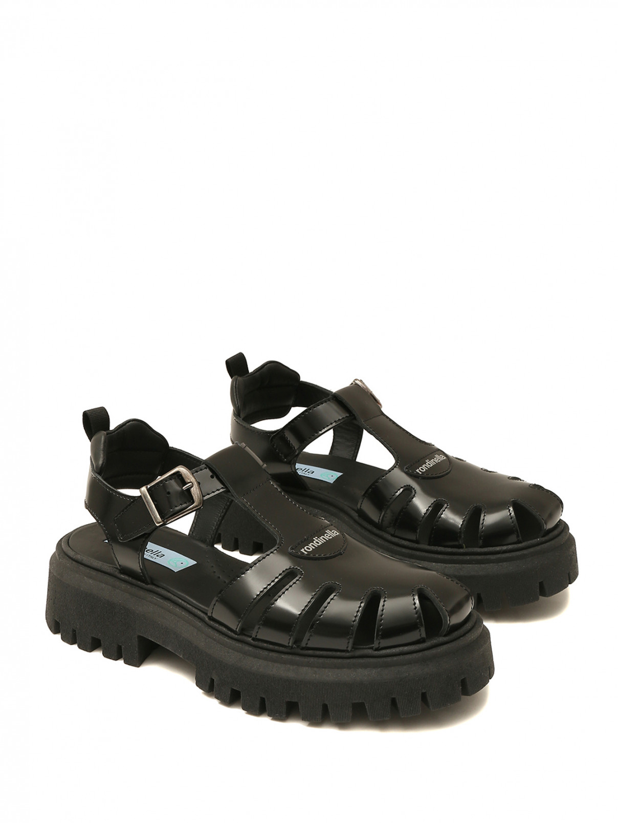 Кожаные сандалии на массивной подошве Rondinella  –  Общий вид  – Цвет:  Черный