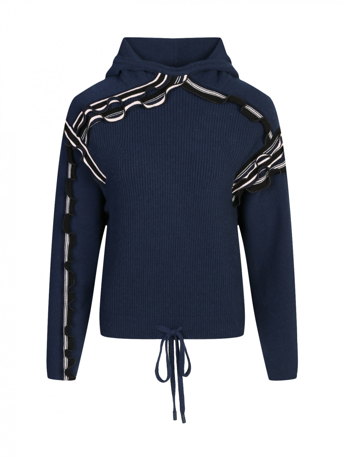 Укороченный джемпер из шерсти с капюшоном Sportmax  –  Общий вид  – Цвет:  Синий