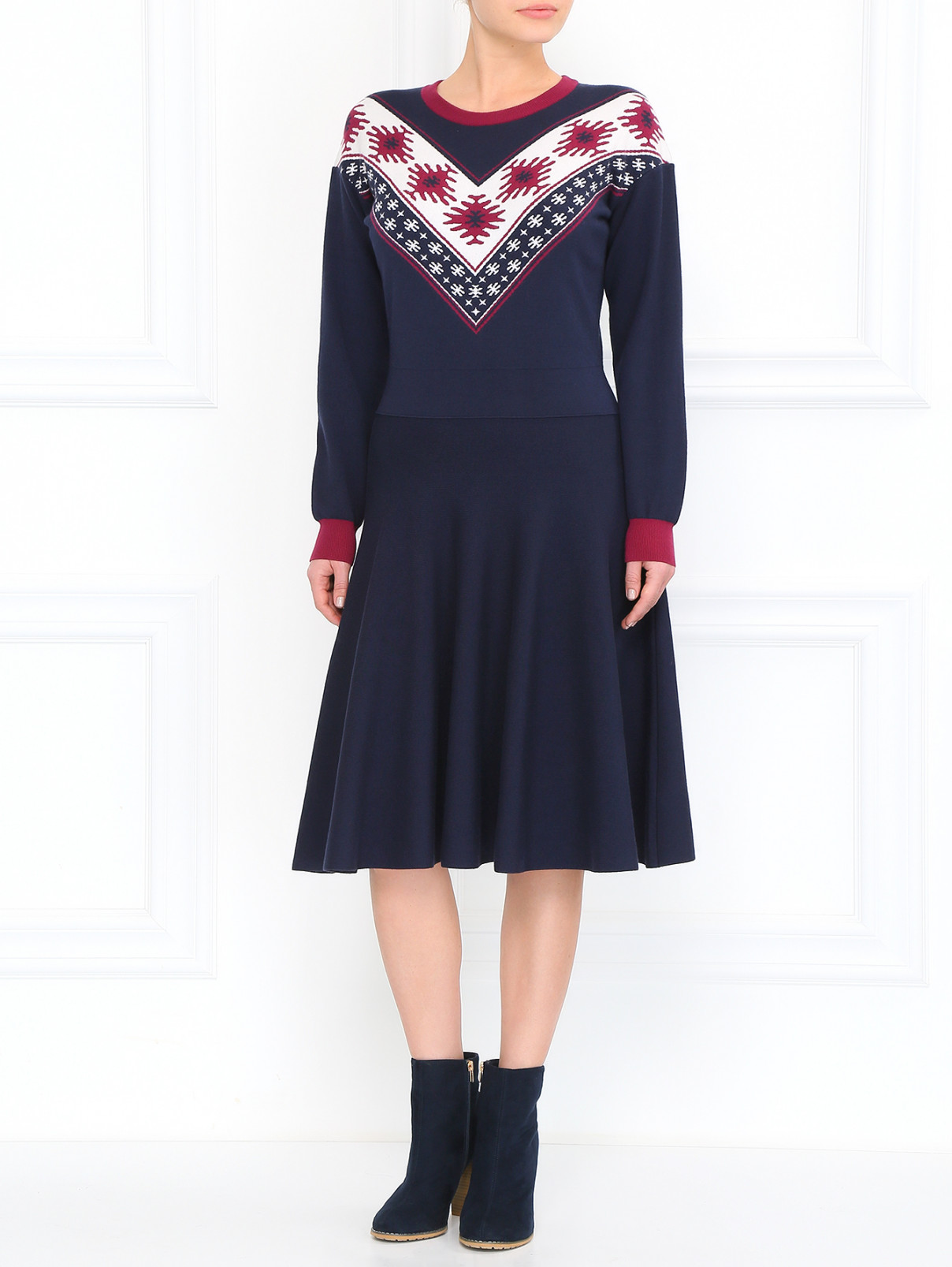 Трикотажное платье с юбкой-солнце BOSCO  –  Модель Общий вид  – Цвет:  Синий