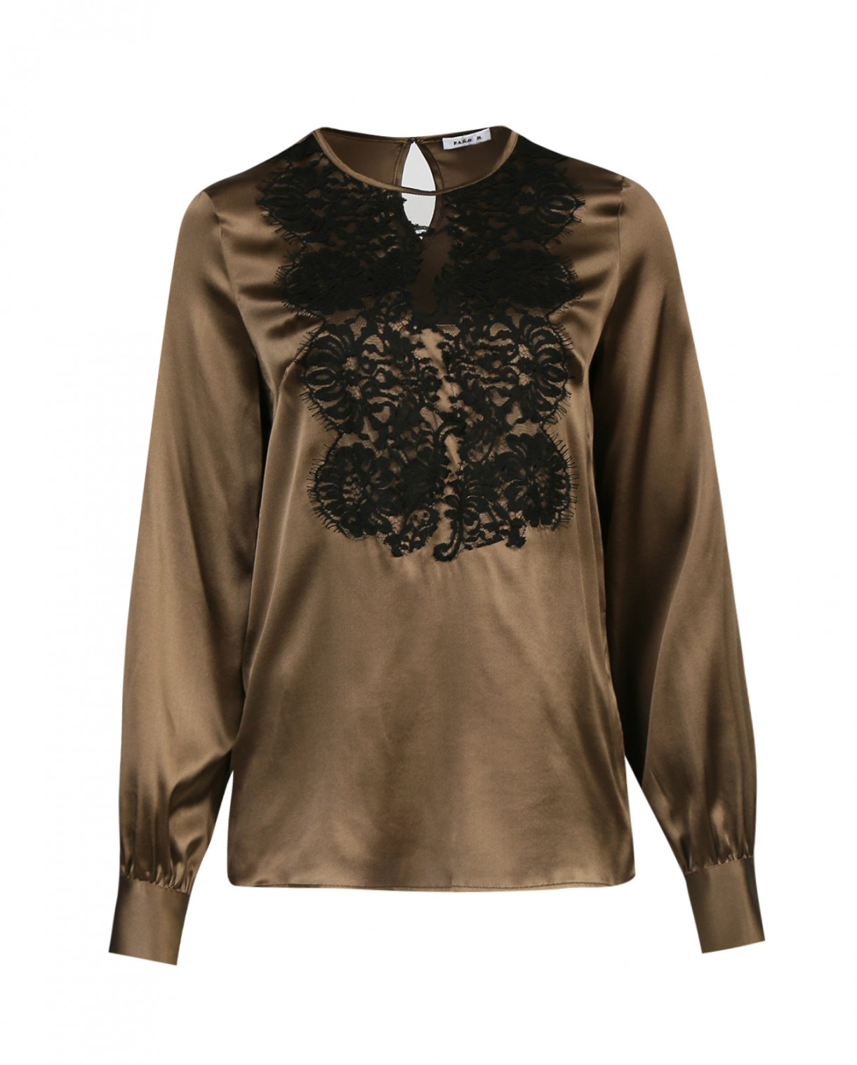 Блуза из шелка с отделкой из кружева P.A.R.O.S.H.  –  Общий вид  – Цвет:  Коричневый