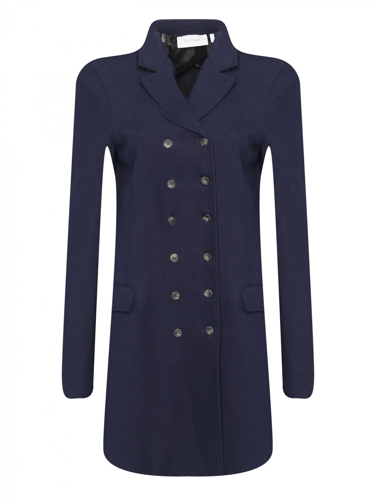 Трикотажное пальто на пуговицах Sportmax  –  Общий вид  – Цвет:  Синий