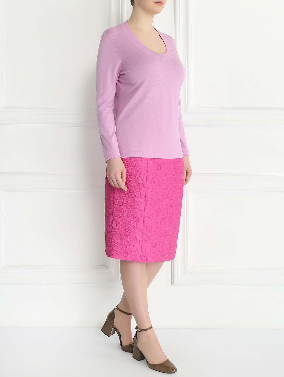 Джемпер из шерсти и шелка Marina Rinaldi  –  Модель Общий вид  – Цвет:  Розовый