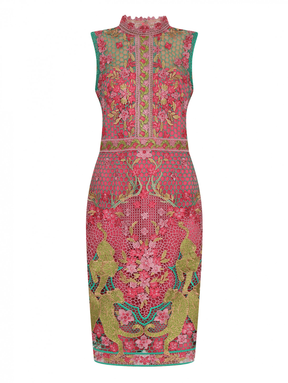 Платье-футляр с цветочным узоромм Marchesa  –  Общий вид  – Цвет:  Розовый