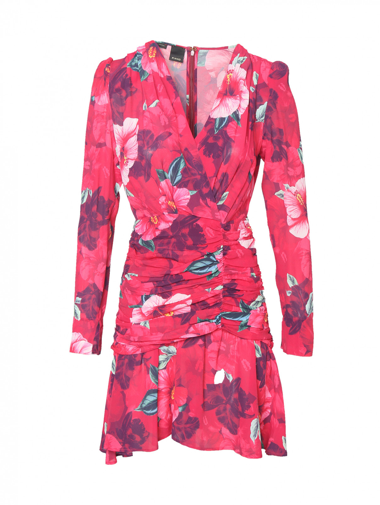 Платье со сборкой из вискозы PINKO  –  Общий вид  – Цвет:  Узор
