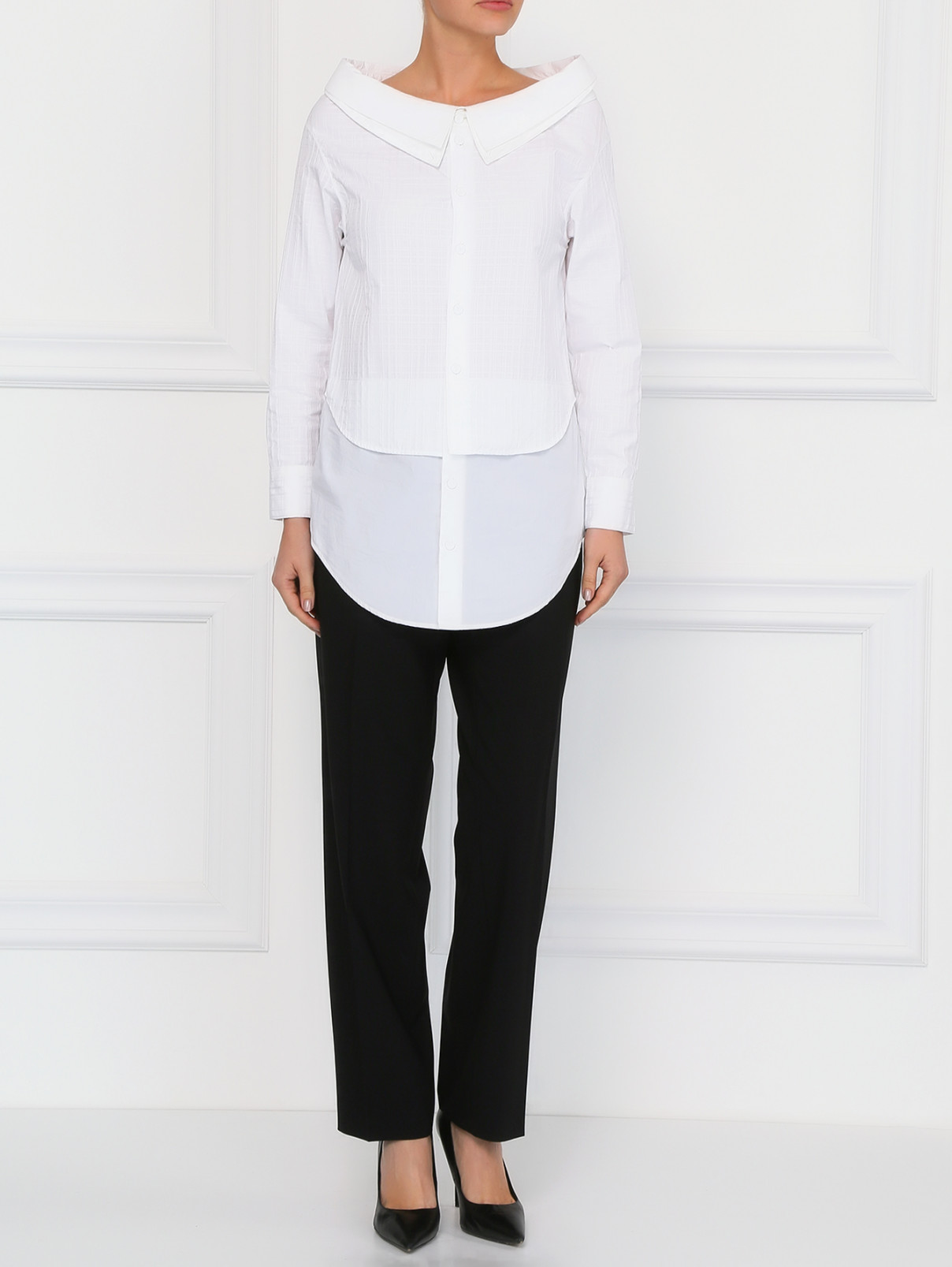 Удлиненная блуза из хлопка с фактурной отделкой Jean Paul Gaultier  –  Модель Общий вид  – Цвет:  Белый