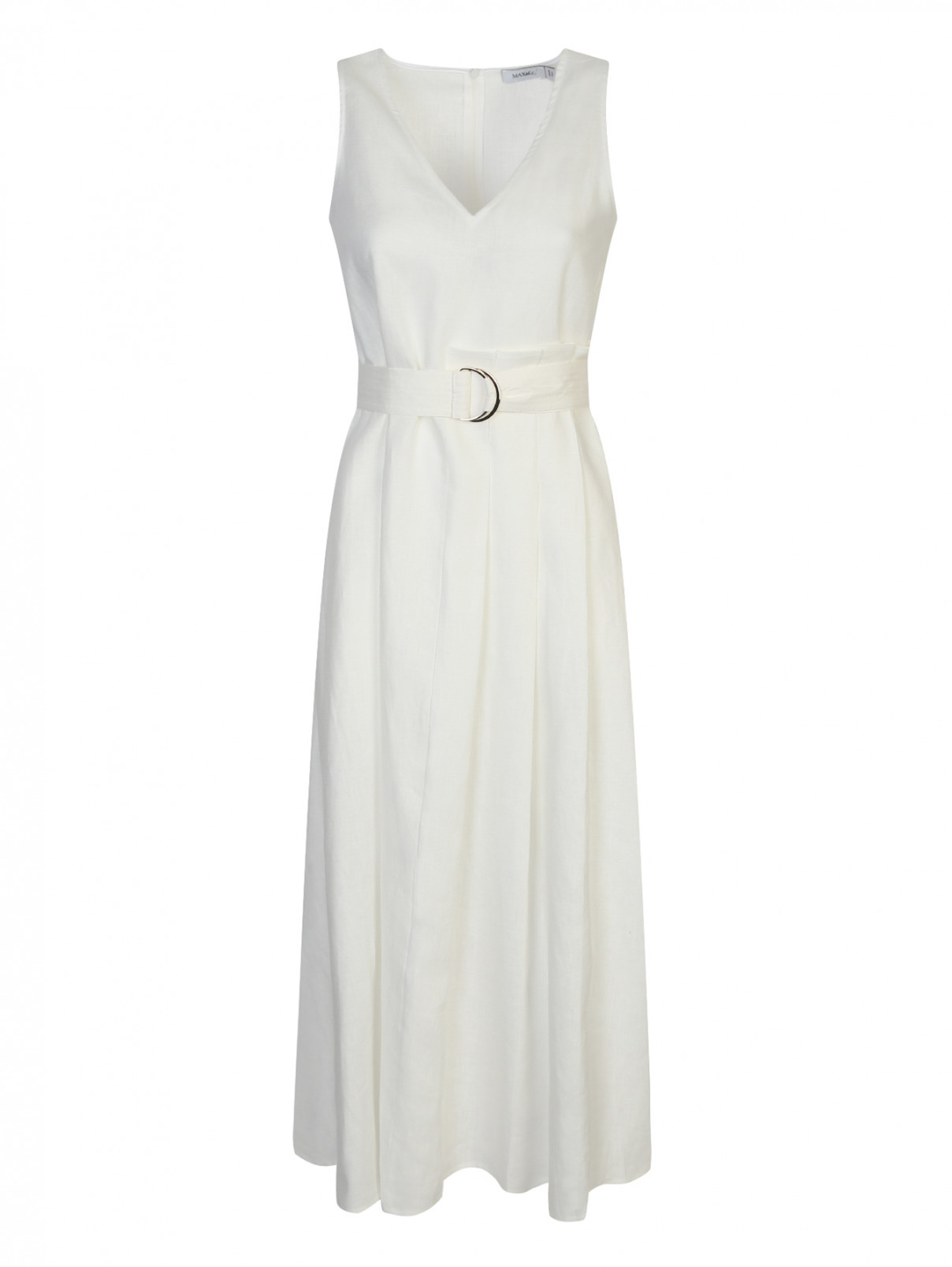 Платье-миди из льна без рукавов Max&Co  –  Общий вид  – Цвет:  Белый