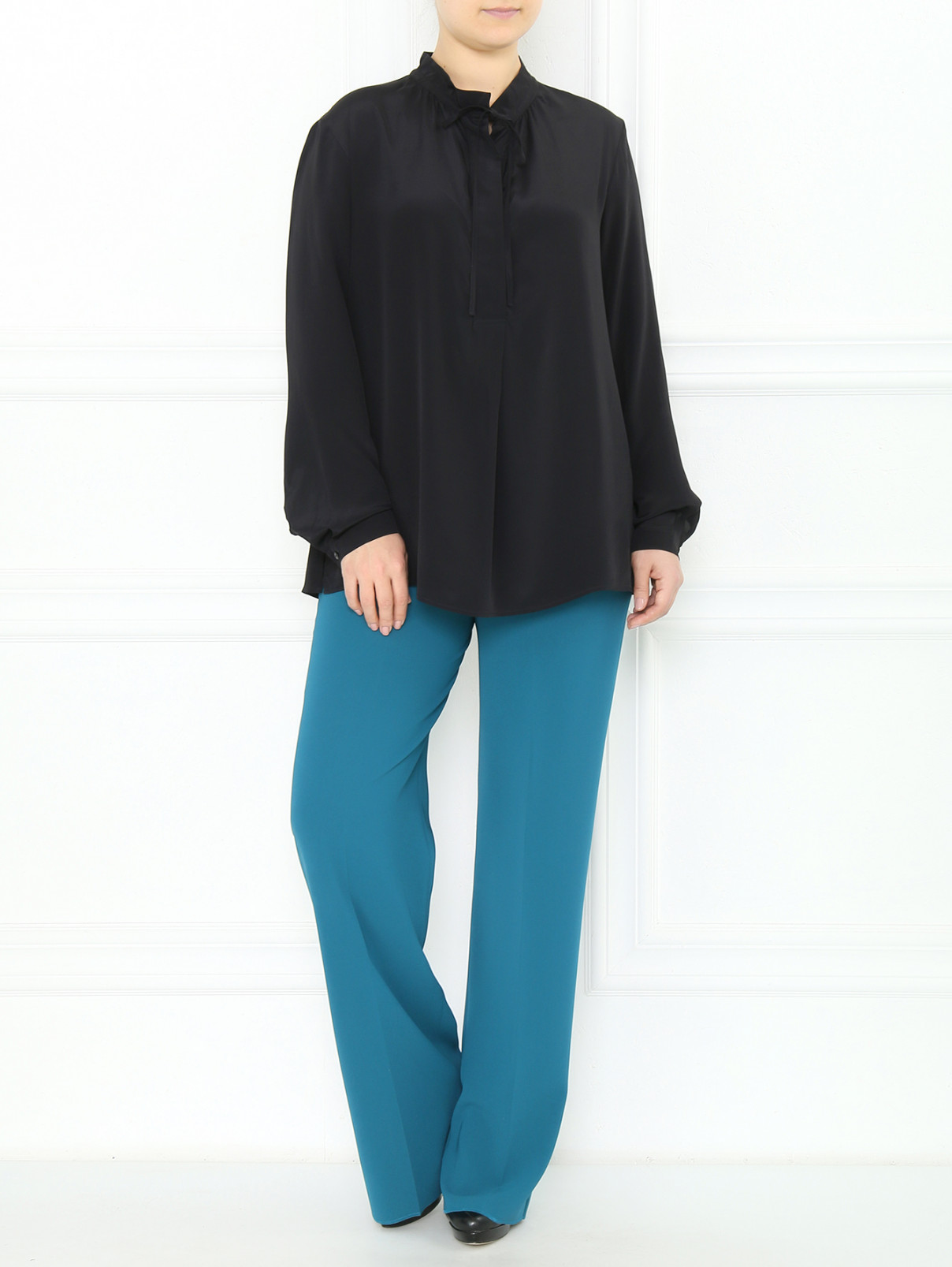 Широкие брюки прямого кроя Marina Rinaldi  –  Модель Общий вид  – Цвет:  Синий