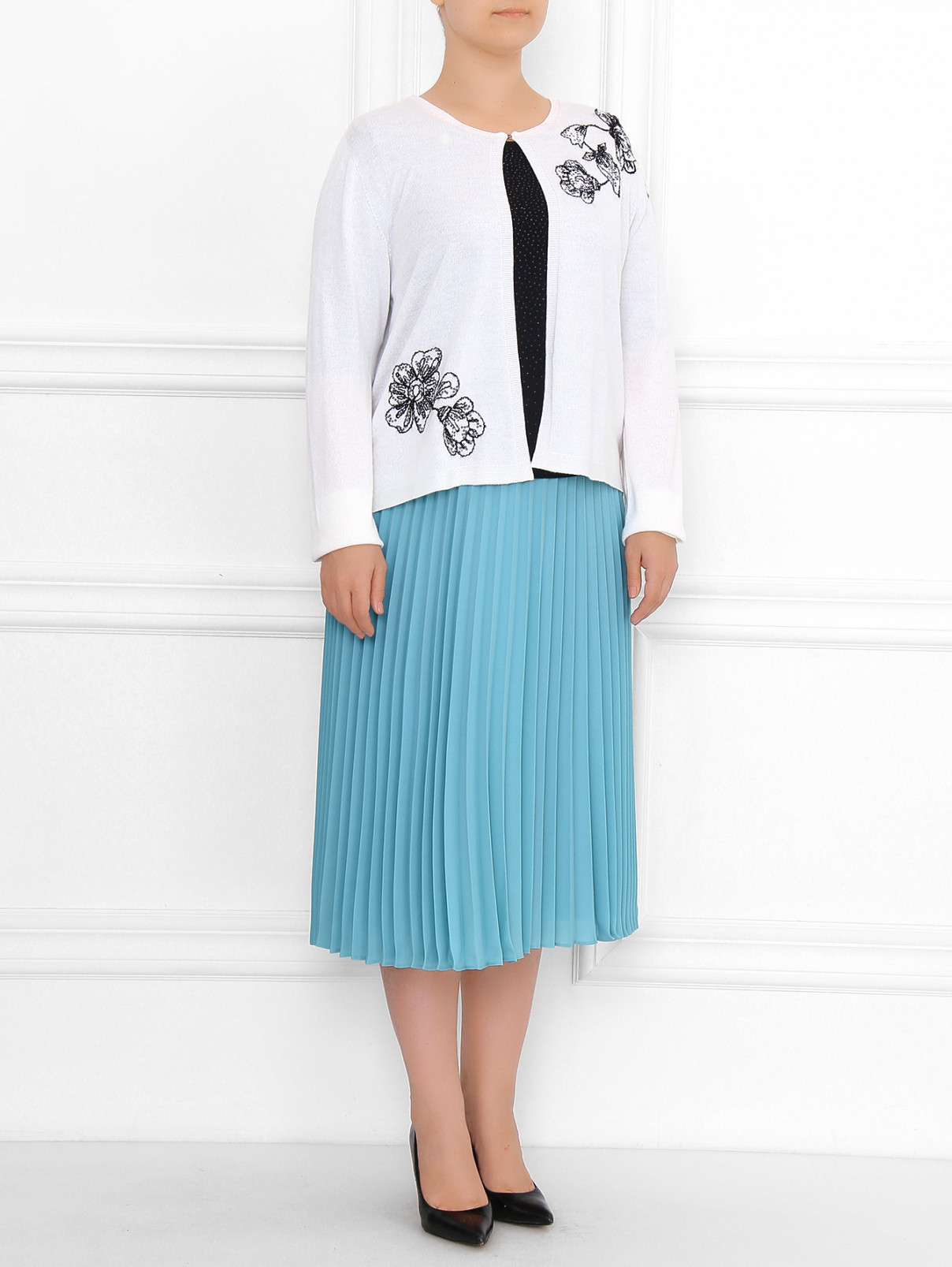 Кардиган с цветочным узором Marina Rinaldi  –  Модель Общий вид  – Цвет:  Белый