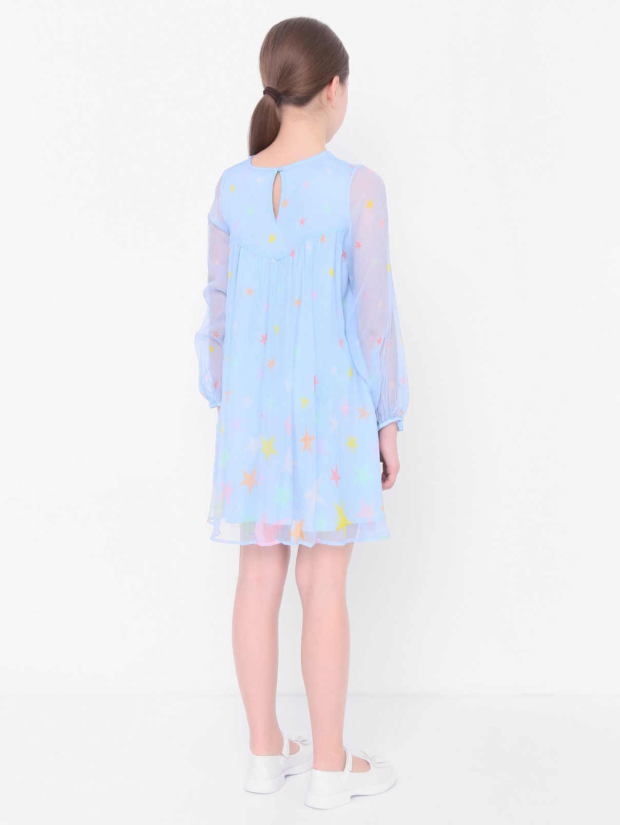 Платье из шелка с узором Stella McCartney kids  –  МодельВерхНиз1  – Цвет:  Синий