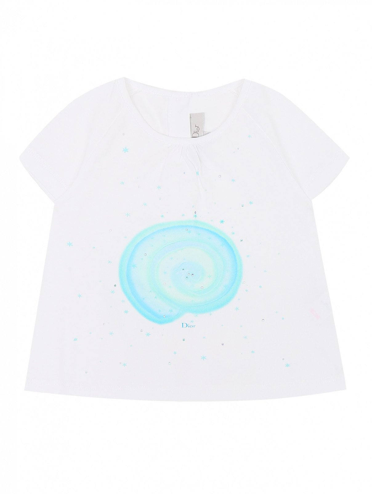 Хлопковая футболка  с принтом Baby Dior  –  Общий вид  – Цвет:  Белый
