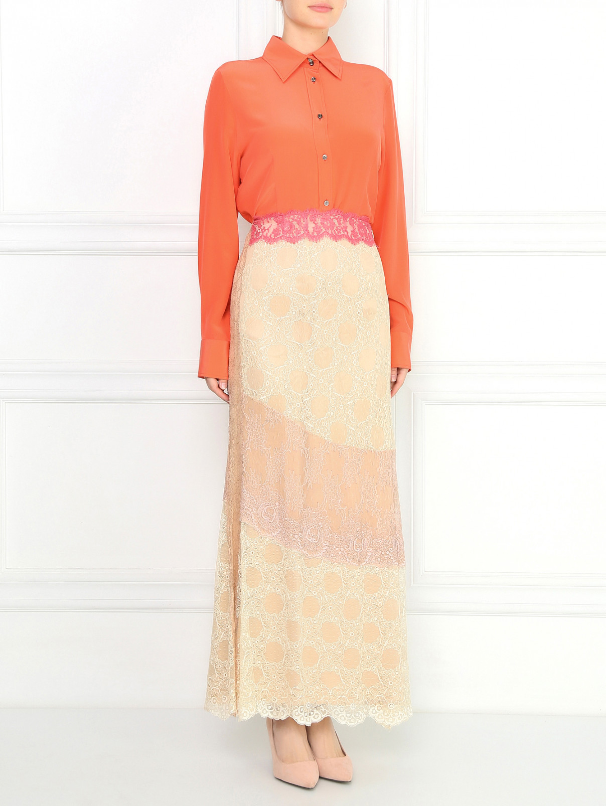 Кружевная юбка-макси Alberta Ferretti  –  Модель Общий вид  – Цвет:  Бежевый