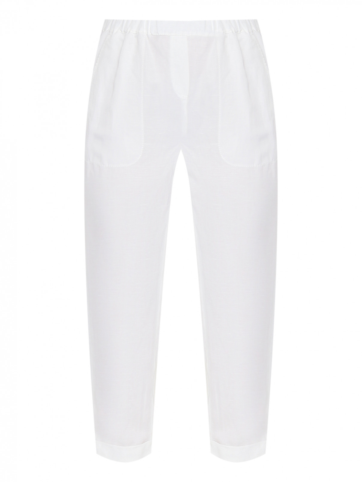 Укороченные брюки из смешанного льна с карманами Marina Rinaldi  –  Общий вид  – Цвет:  Белый