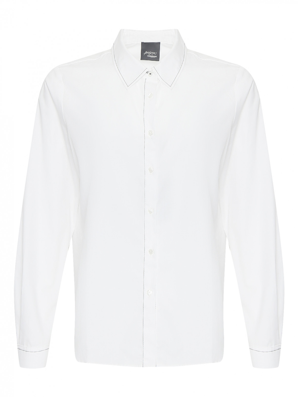 Рубашка из хлопка с контрастной отстрочкой Persona by Marina Rinaldi  –  Общий вид  – Цвет:  Белый