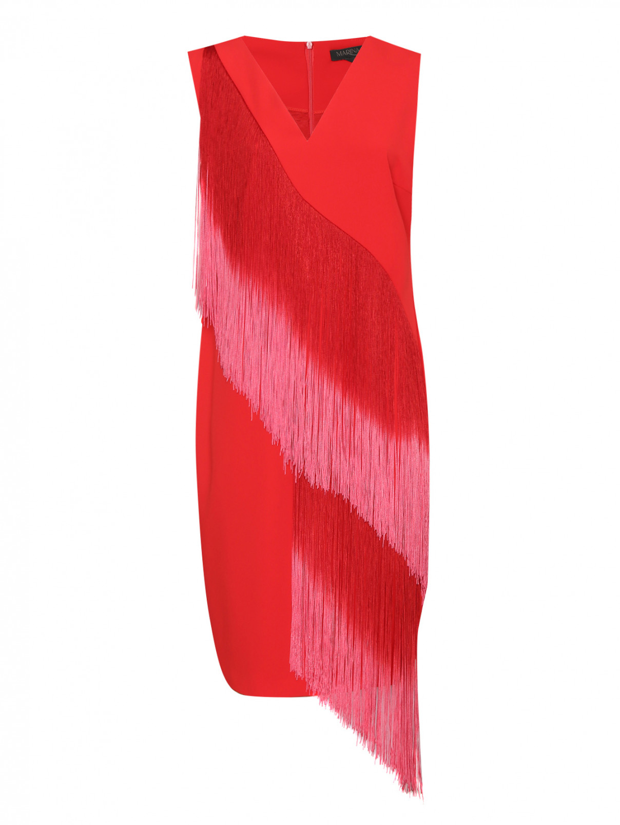 Платье с декоративной бахромой Marina Rinaldi  –  Общий вид  – Цвет:  Красный