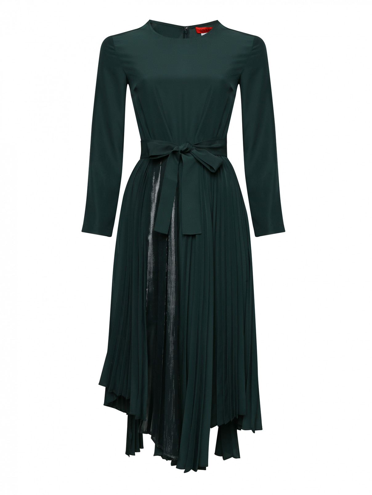 Платье миди с юбкой плиссе Max&Co  –  Общий вид  – Цвет:  Зеленый