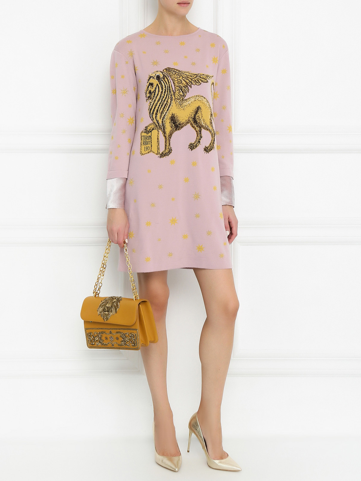 Платье из шерсти с узором Alberta Ferretti  –  Модель Общий вид  – Цвет:  Розовый