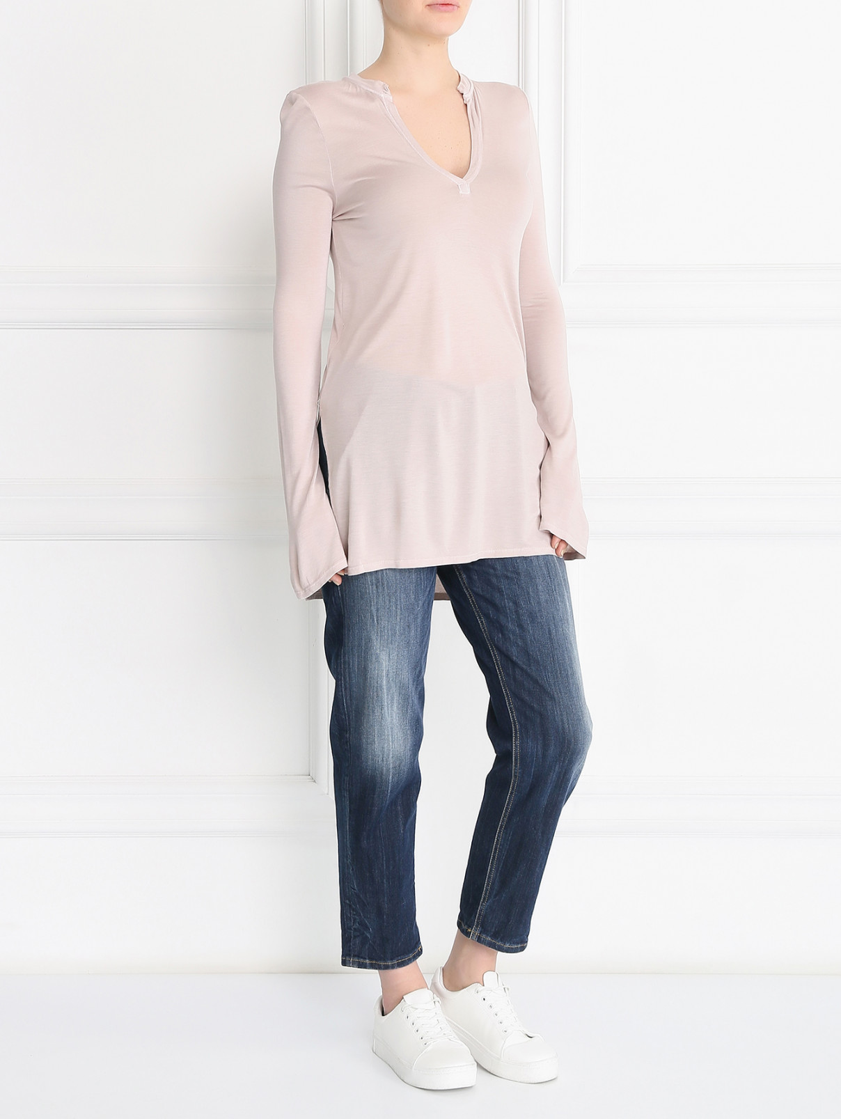 Асимметричная футболка с длинными рукавами Enza Costa  –  Модель Общий вид  – Цвет:  Розовый