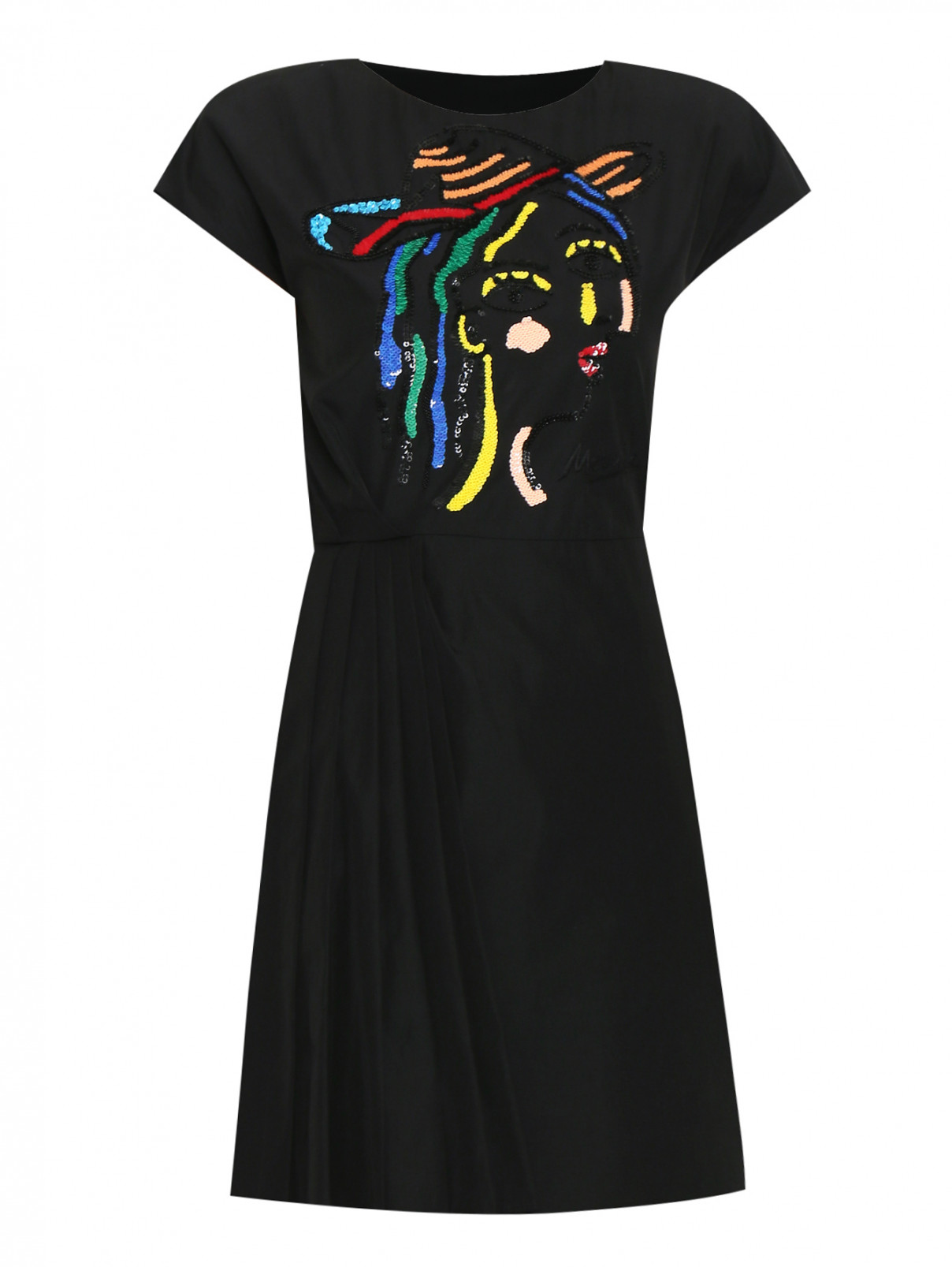 Платье из вискозы с вышивкой бисером и паетками Moschino  –  Общий вид  – Цвет:  Черный