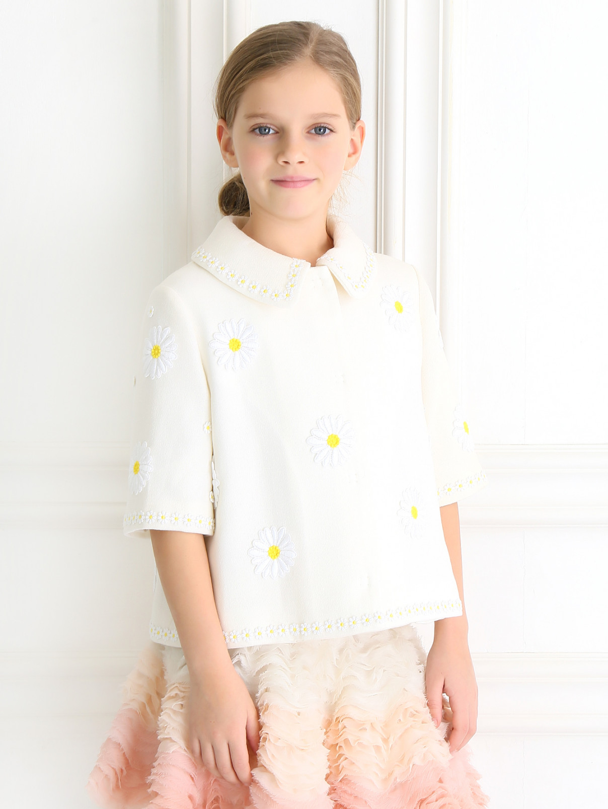 Жакет из шерсти с декоративными элементами Dolce & Gabbana  –  Модель Верх-Низ  – Цвет:  Белый