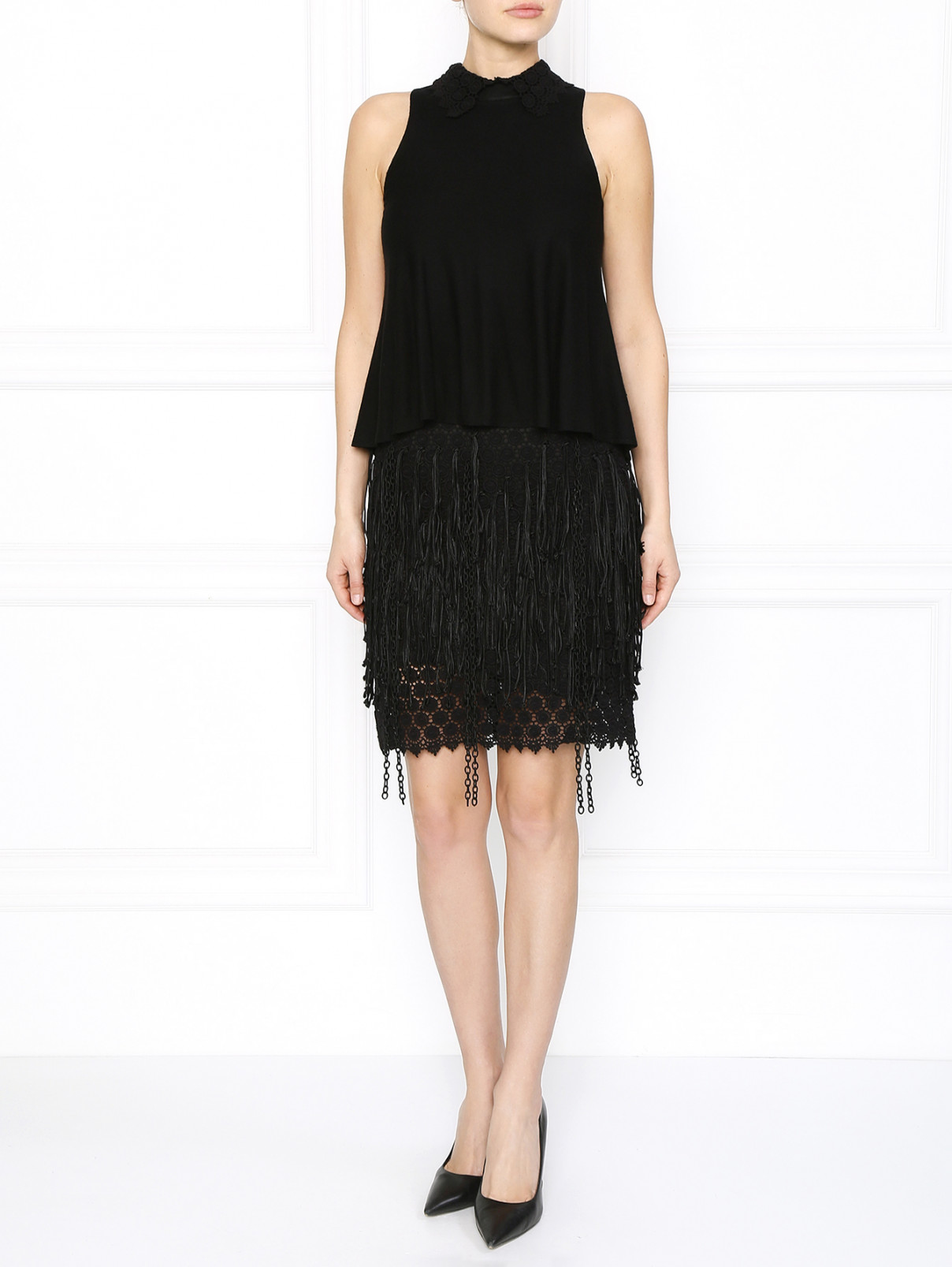 Мини-платье из смешанной шерсти Emporio Armani  –  Модель Общий вид  – Цвет:  Черный