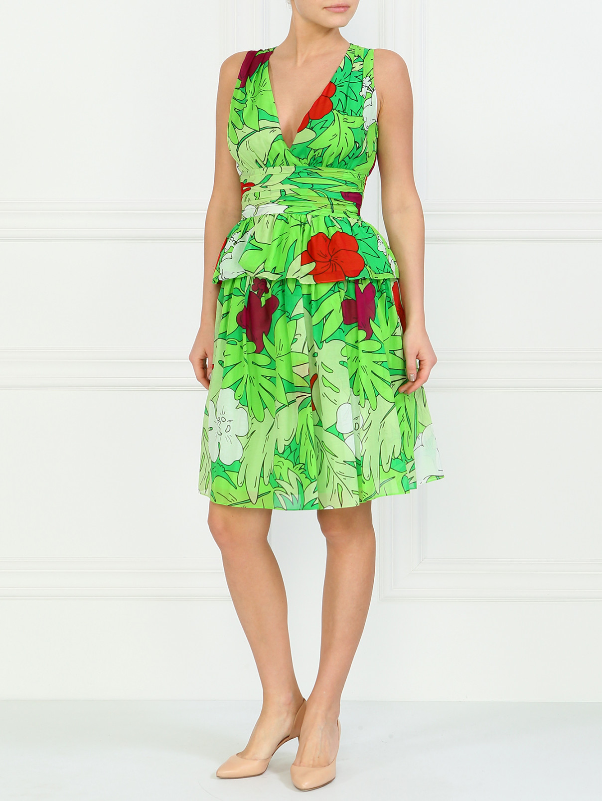 Блуза с цветочным принтом Moschino Cheap&Chic  –  Модель Общий вид  – Цвет:  Зеленый