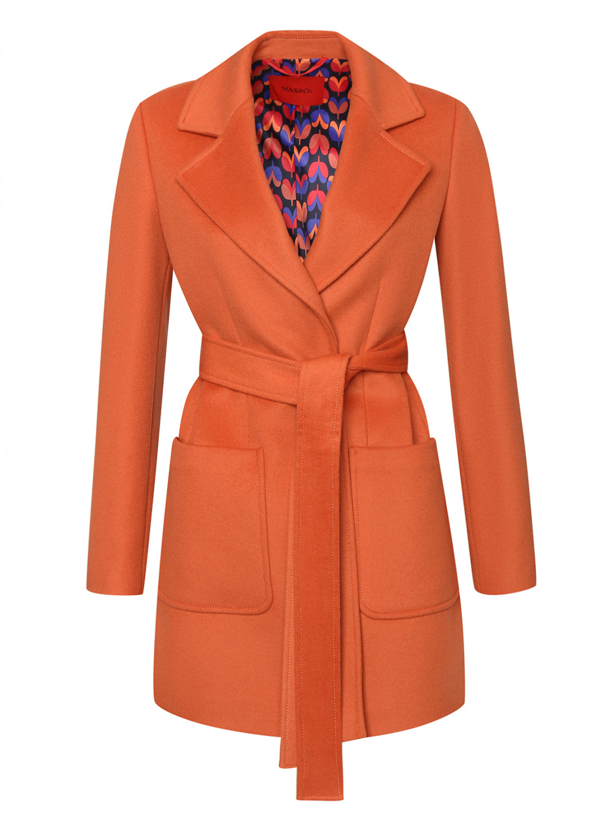 Укороченное пальто из шерсти с поясом Max&Co  –  Общий вид  – Цвет:  Оранжевый