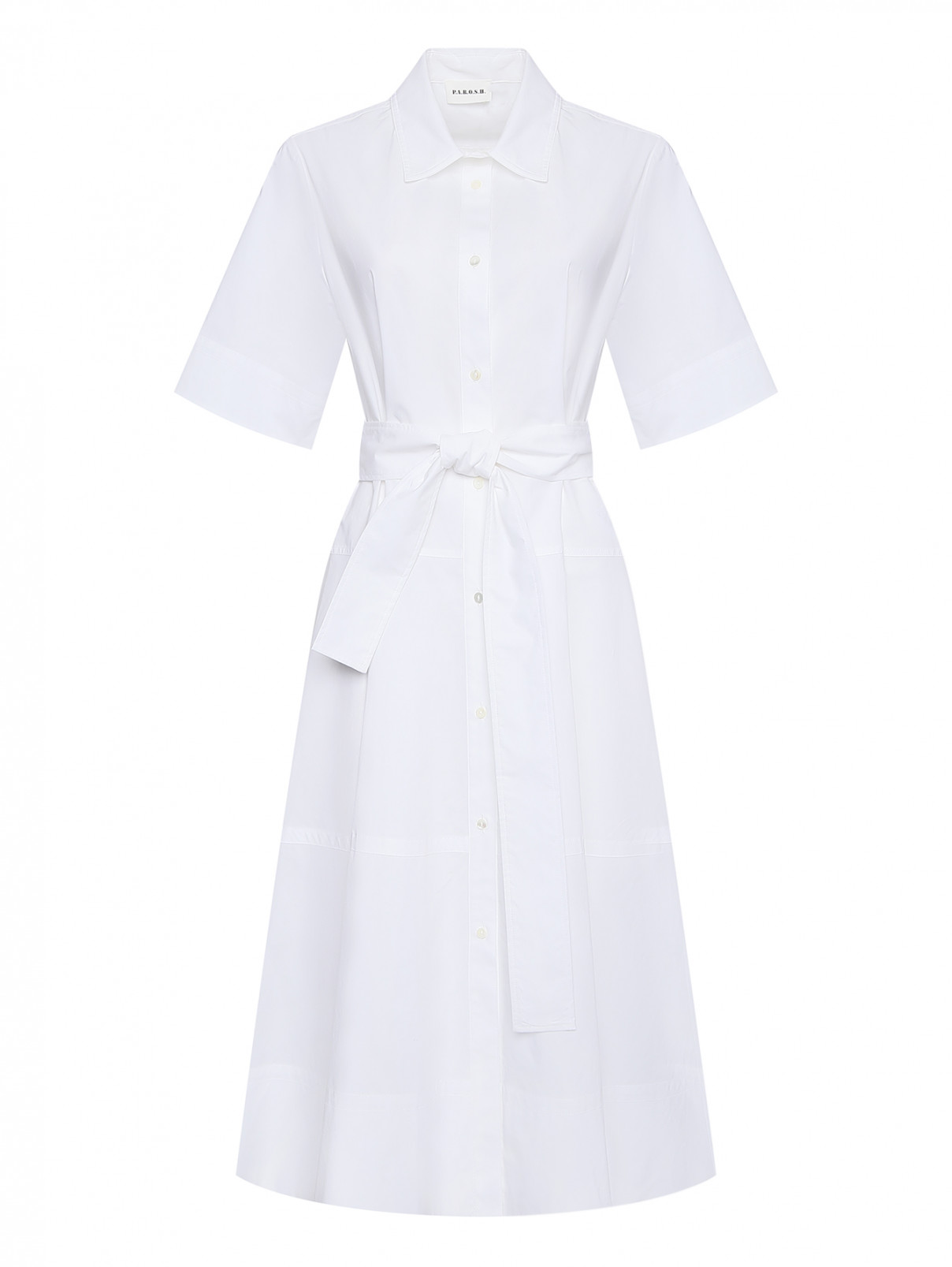 Платье-рубашка из хлопка P.A.R.O.S.H.  –  Общий вид  – Цвет:  Белый