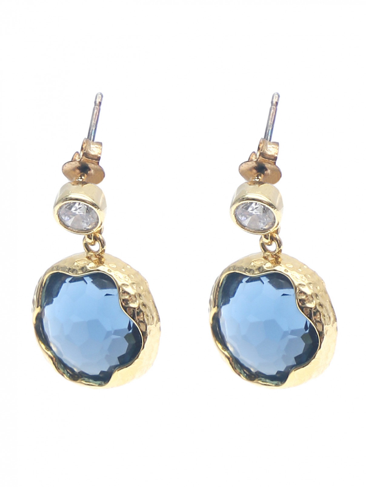 Серьги-гвоздики с камнем и кристаллами Boonpa  –  Общий вид  – Цвет:  Синий