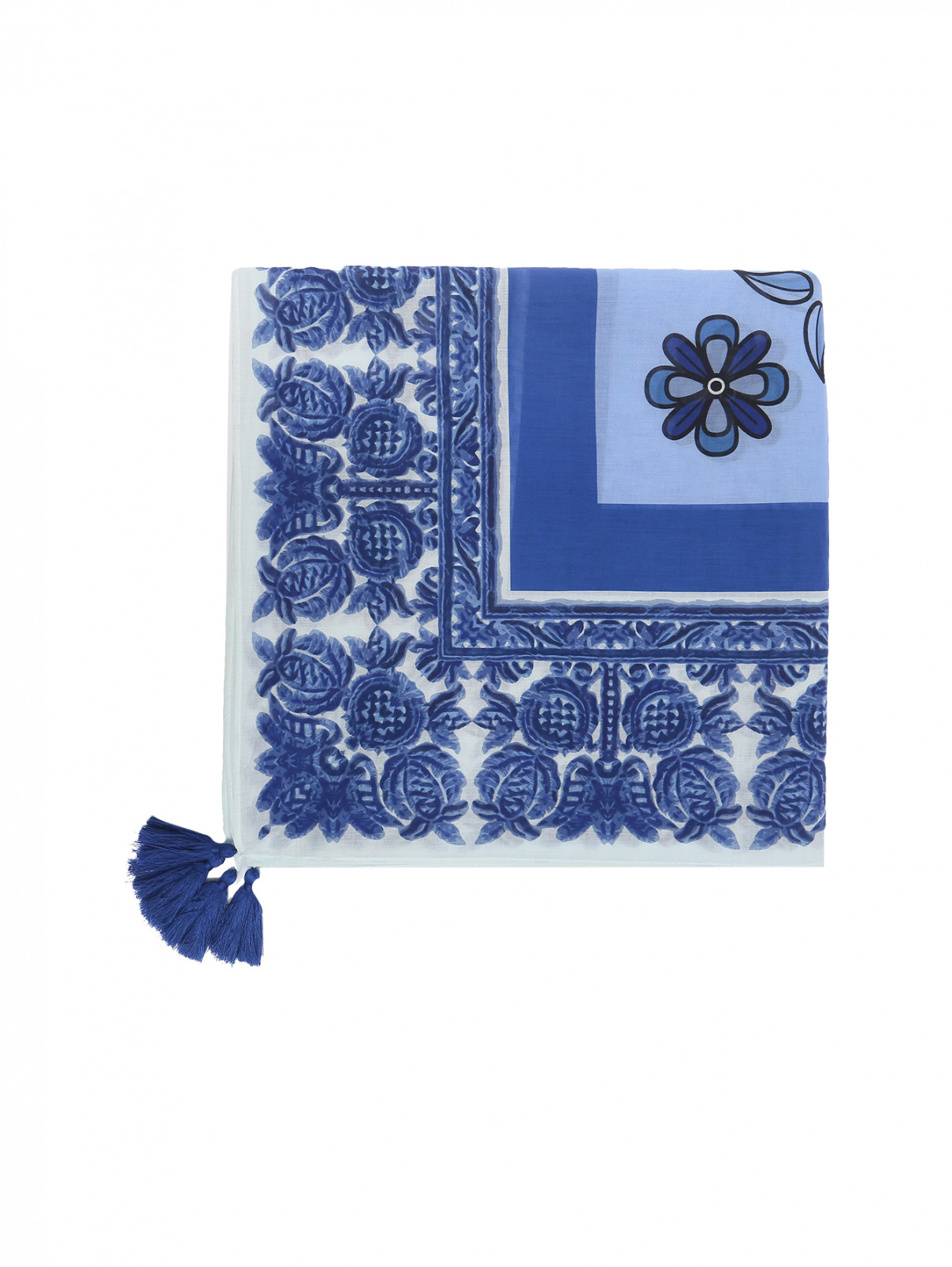 Платок из хлопка с узором Marina Rinaldi  –  Общий вид  – Цвет:  Синий