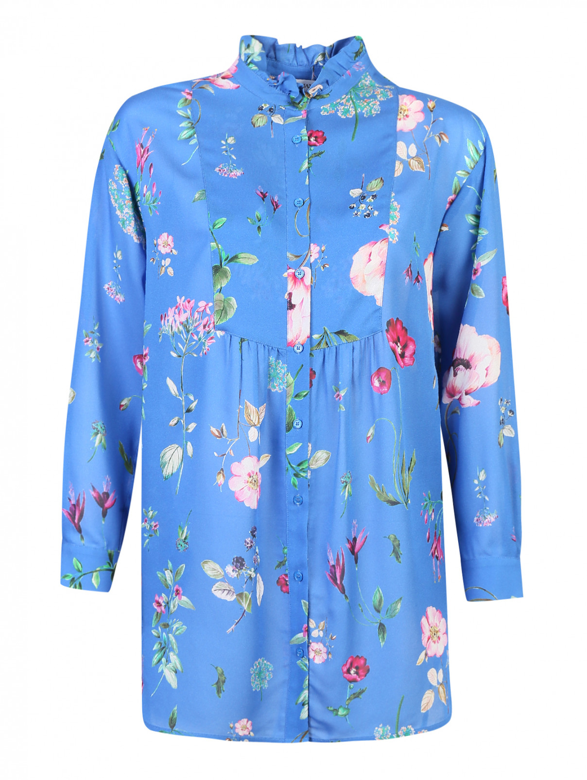 Блуза из шелка, с цветочным  узором Max&Co  –  Общий вид  – Цвет:  Синий