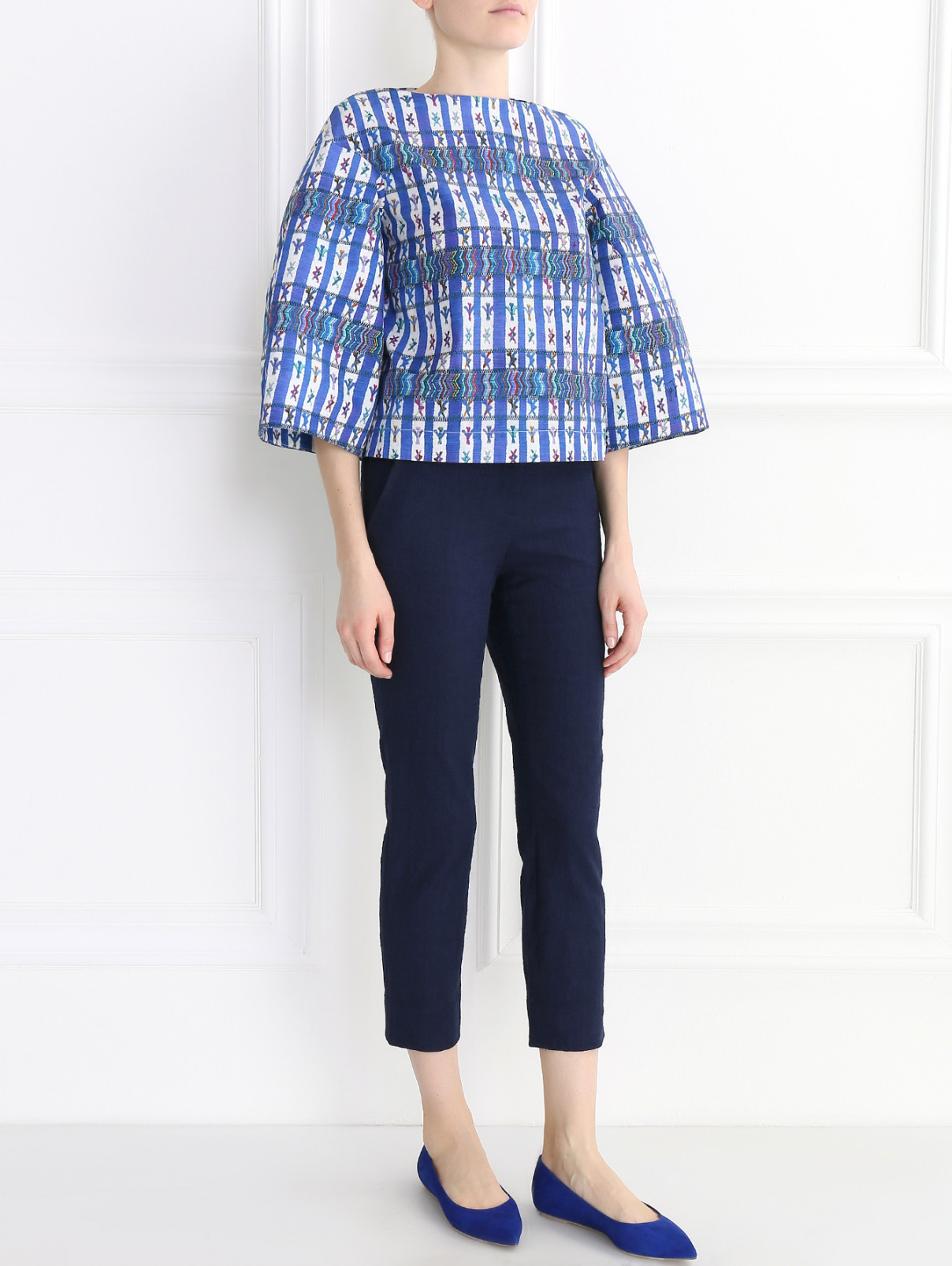 Укороченные брюки из хлопка Diane von Furstenberg  –  Модель Общий вид  – Цвет:  Синий
