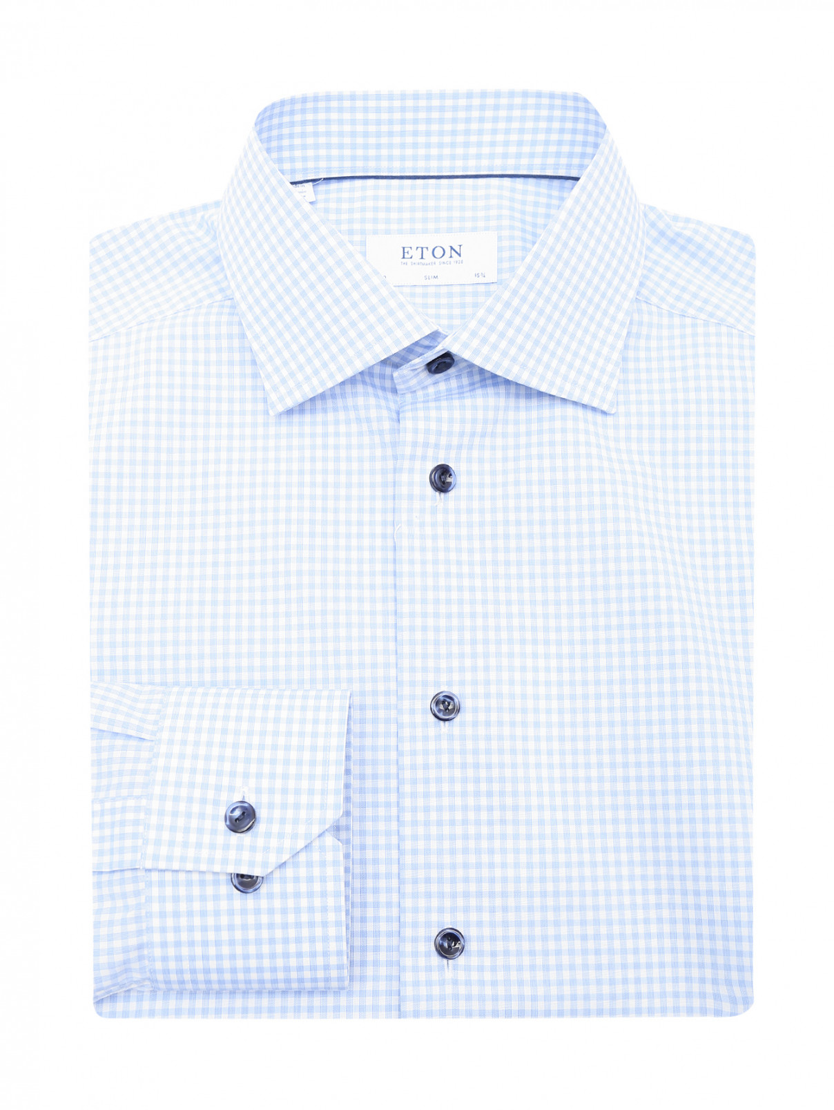 Рубашка из хлопка с узором "клетка" Eton  –  Общий вид  – Цвет:  Синий