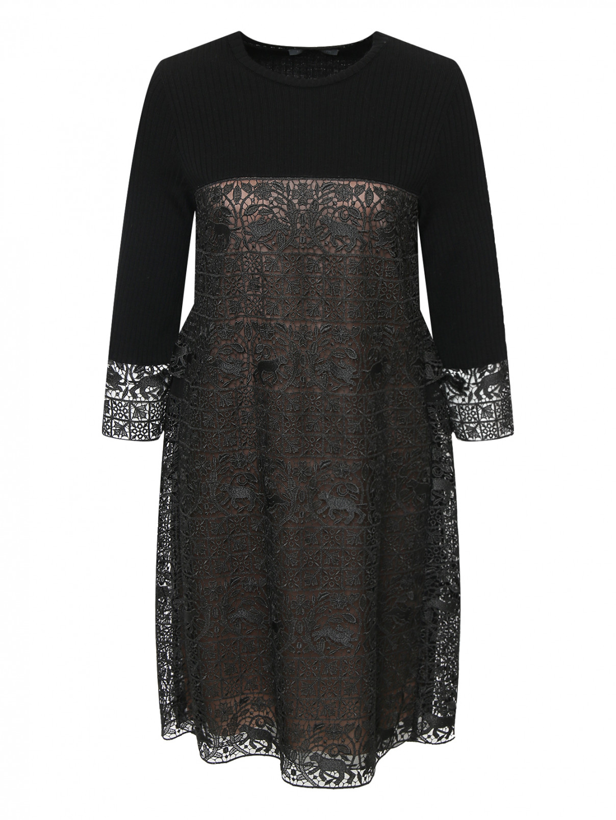 Платье с кружевным узором Alberta Ferretti  –  Общий вид  – Цвет:  Черный