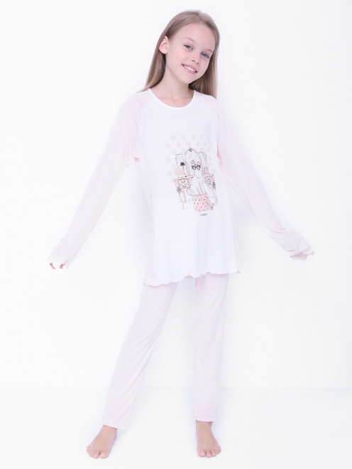Пижама из модала со стразами и кружевом La Perla - МодельОбщийВид