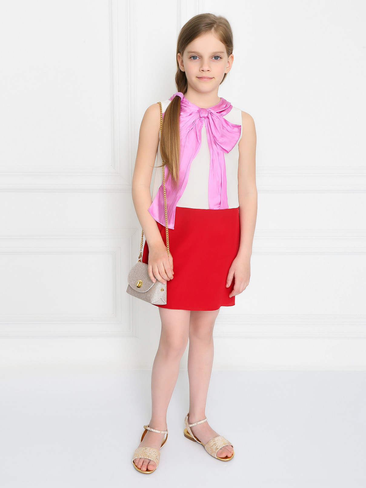 Платье из шелка в стиле колор-блок с бантиком Gucci  –  Модель Общий вид  – Цвет:  Мультиколор