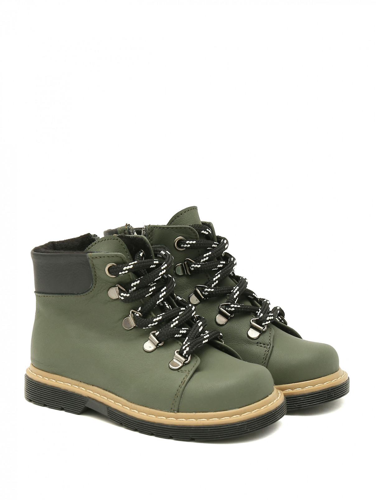 Ботинки из кожи на шнуровке Zecchino d`Oro  –  Общий вид  – Цвет:  Зеленый