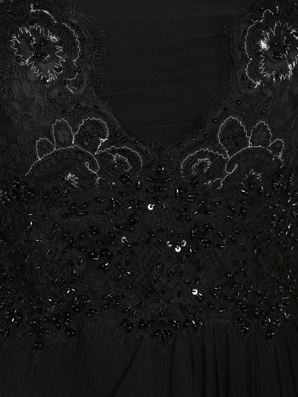 Платье-макси из шелка, декорированное кружевом и бисером Rosa Clara  –  Деталь1  – Цвет:  Черный