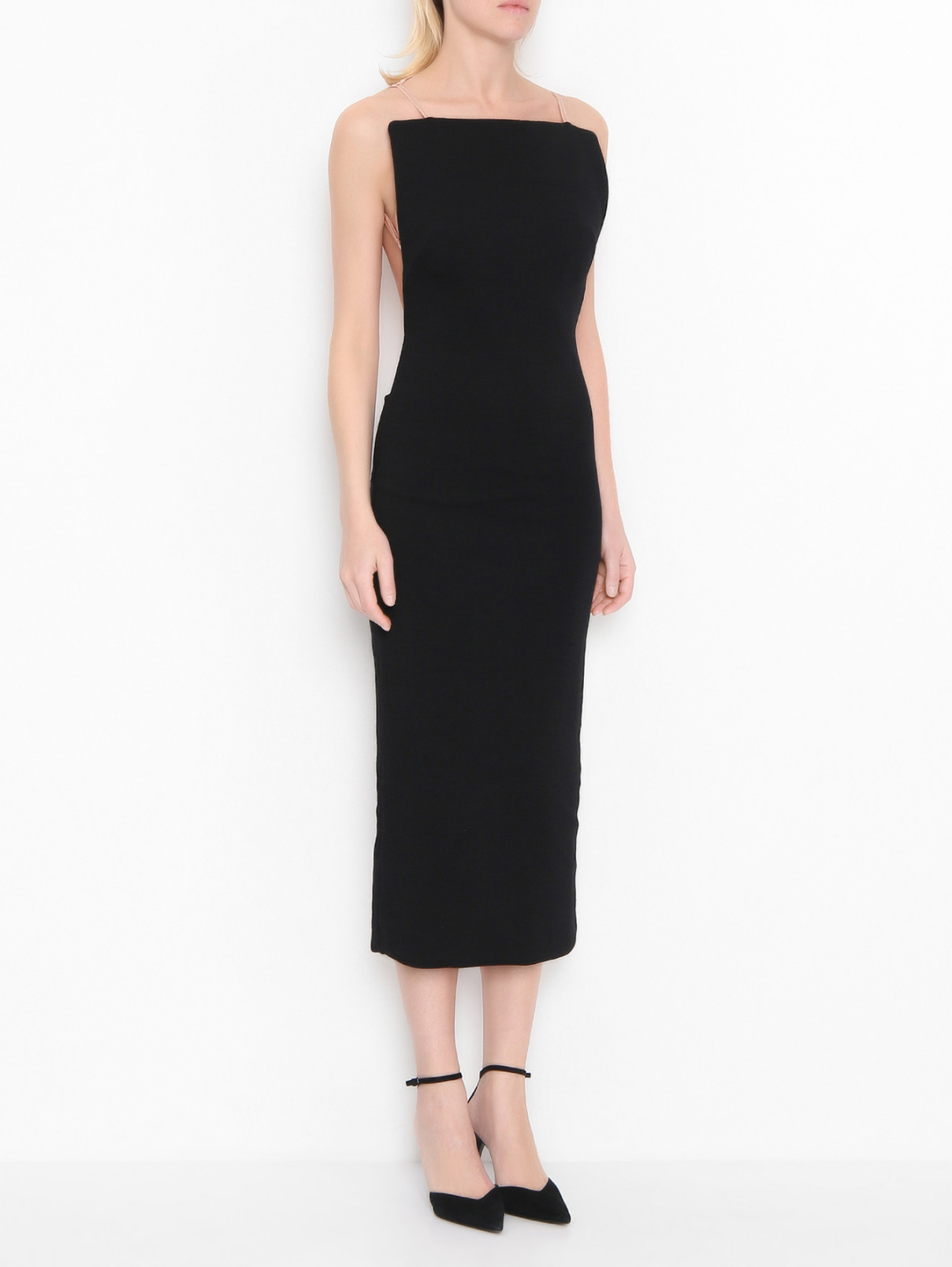 Платье из смешанной шерсти с открытой спиной Sportmax  –  МодельВерхНиз  – Цвет:  Черный