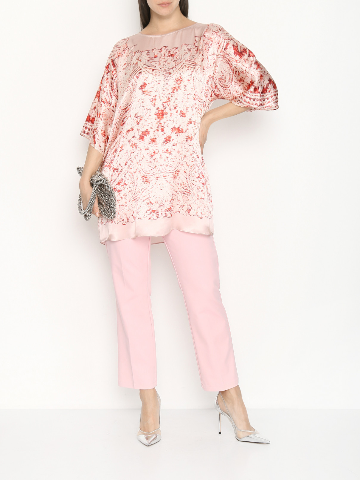 Блуза из шелка с узором Marina Rinaldi  –  МодельОбщийВид  – Цвет:  Розовый