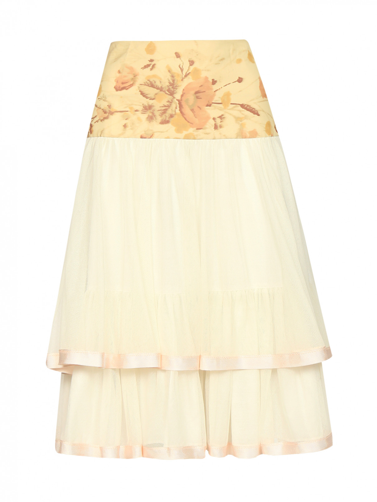 Пышная юбка-миди с узором Strenesse  –  Общий вид  – Цвет:  Белый
