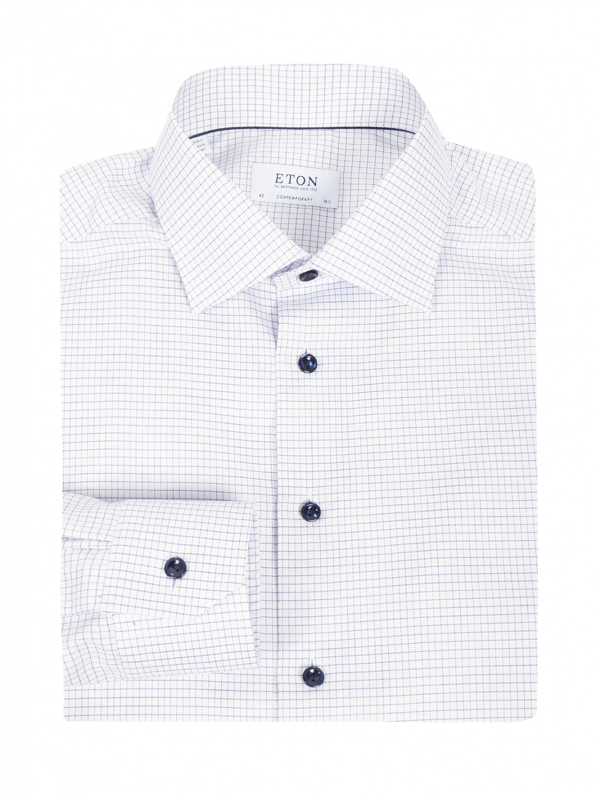 Рубашка из хлопка с узором "клетка" Eton  –  Общий вид  – Цвет:  Белый